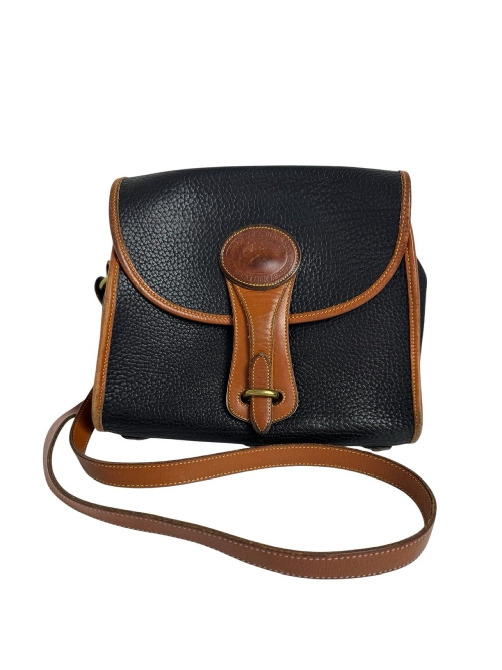 VINTAGE DOONEY & BURKE Essex Black Pebbled Leather Crossbody with Brown Trim